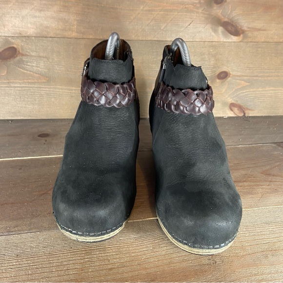 dansko tivoli womens size 37 shoes black leather side zip wedge ankle boots - Picture 4 of 8